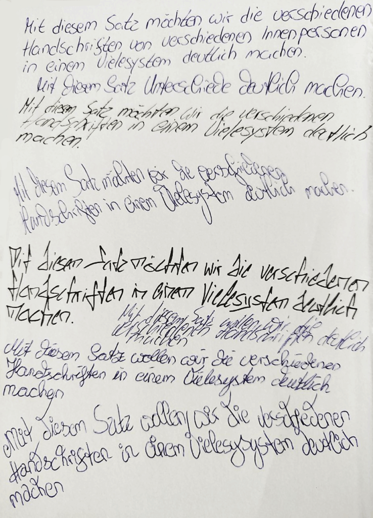 Verschiedene Handschriften von einem Menschen mit einer DIS